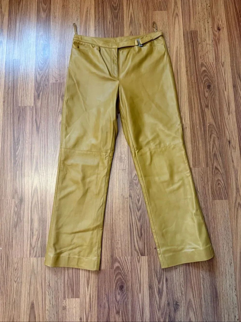Worth Women's Paneled Leather Lined Straight Leg Pants Mustard Yellow Size 6